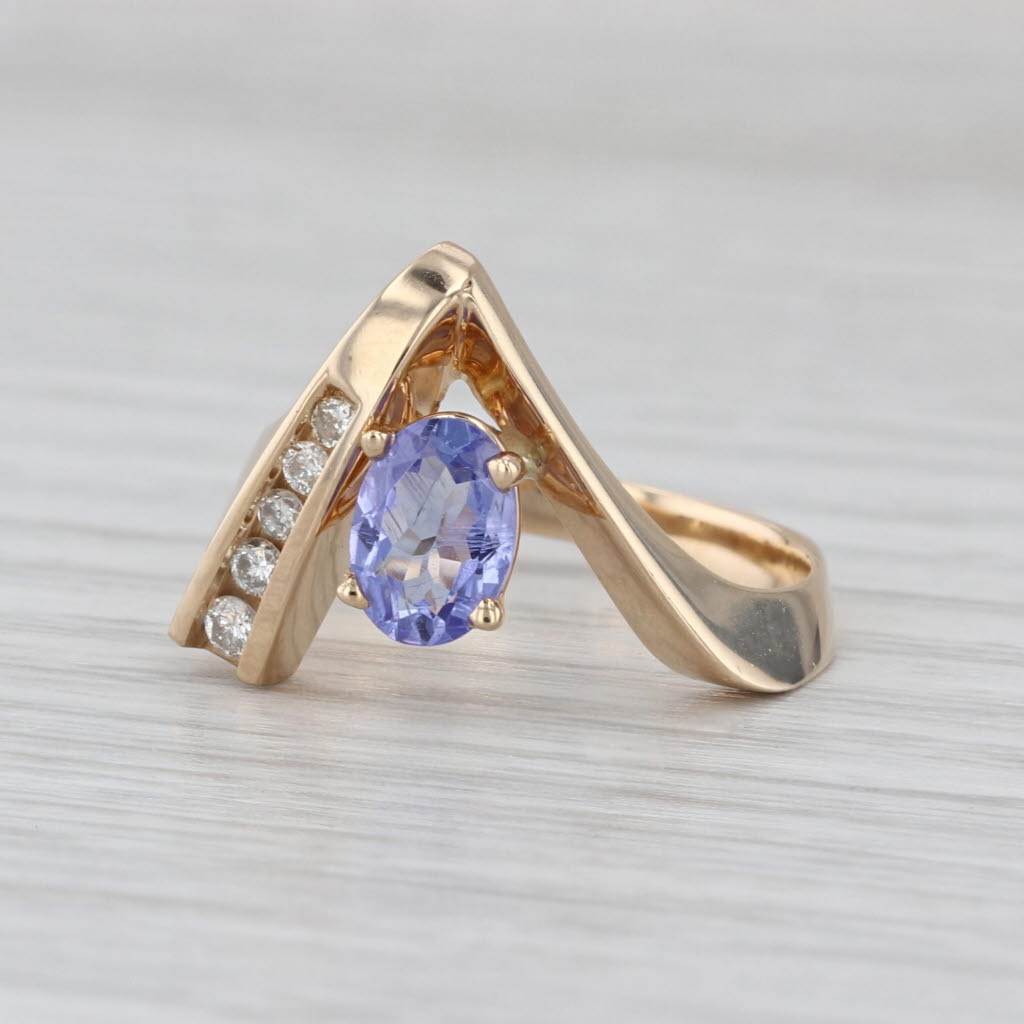 0.75ctw Tanzanite Diamond Contoured V Ring 14k Yellow Gold Size 6.5