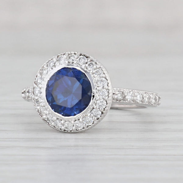 Light Gray 2.10ctw Lab created Blue Sapphire Diamond Halo Ring 14k Gold Size 5 Engagement