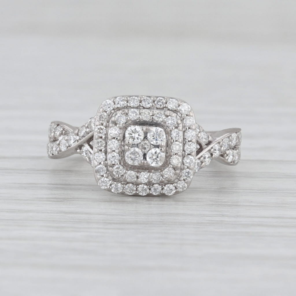 0.50ctw Diamond Double Halo Engagement Ring 10k White Gold Size 4.25