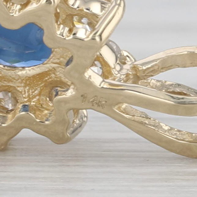 0.87ctw Oval Blue Sapphire Diamond Halo Pendant 14k Yellow Gold Small Drop