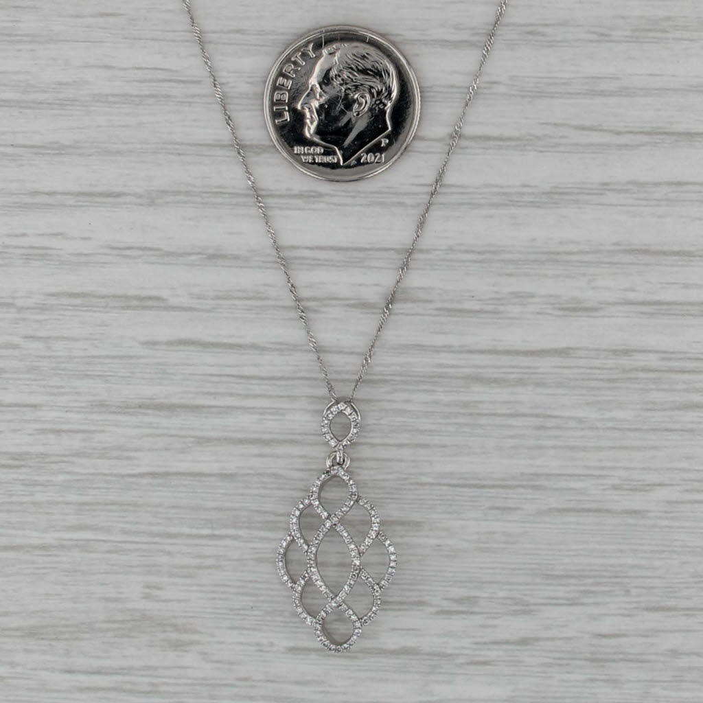 0.24ctw Diamond Woven Openwork Pendant Necklace 10k White Gold 18" Rope Chain