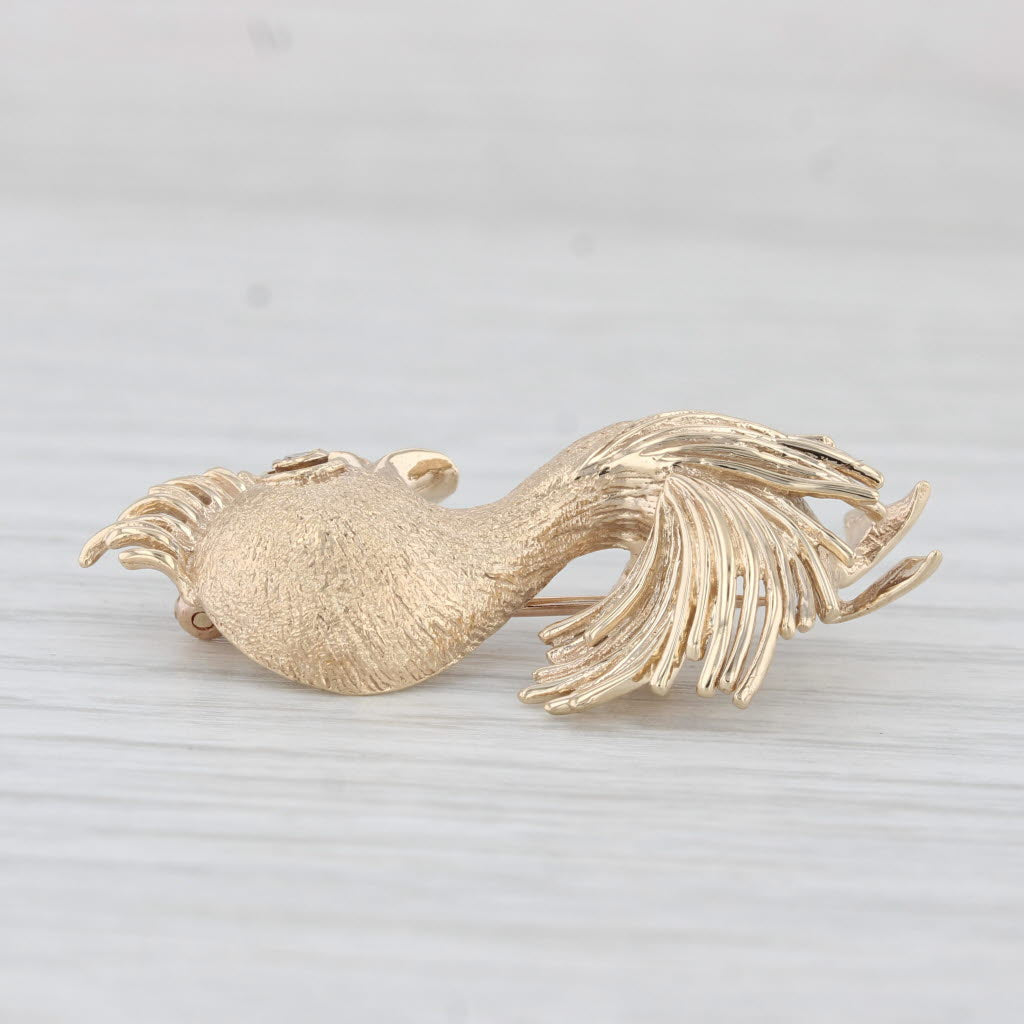 Light Gray Vintage Diamond Eyed Chicken Brooch 14k Yellow Gold Pin