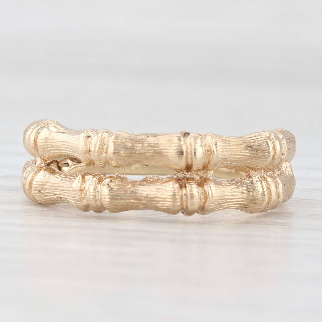 Light Gray Textured Bamboo Double Band Ring 14k Yellow Gold Size 6.75