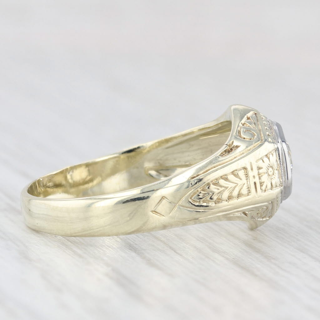 Light Gray Vintage 0.50ct Diamond Solitaire Ring 14k Yellow Gold Floral Art Deco Engagement
