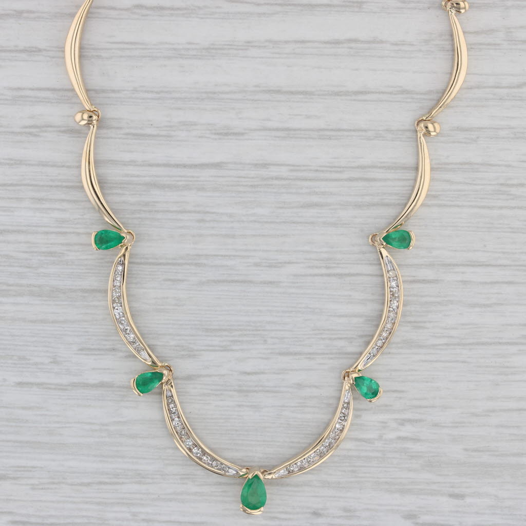 Gray 1.46ctw Emerald Diamond Collar Necklace 14k Yellow Gold 16.5"