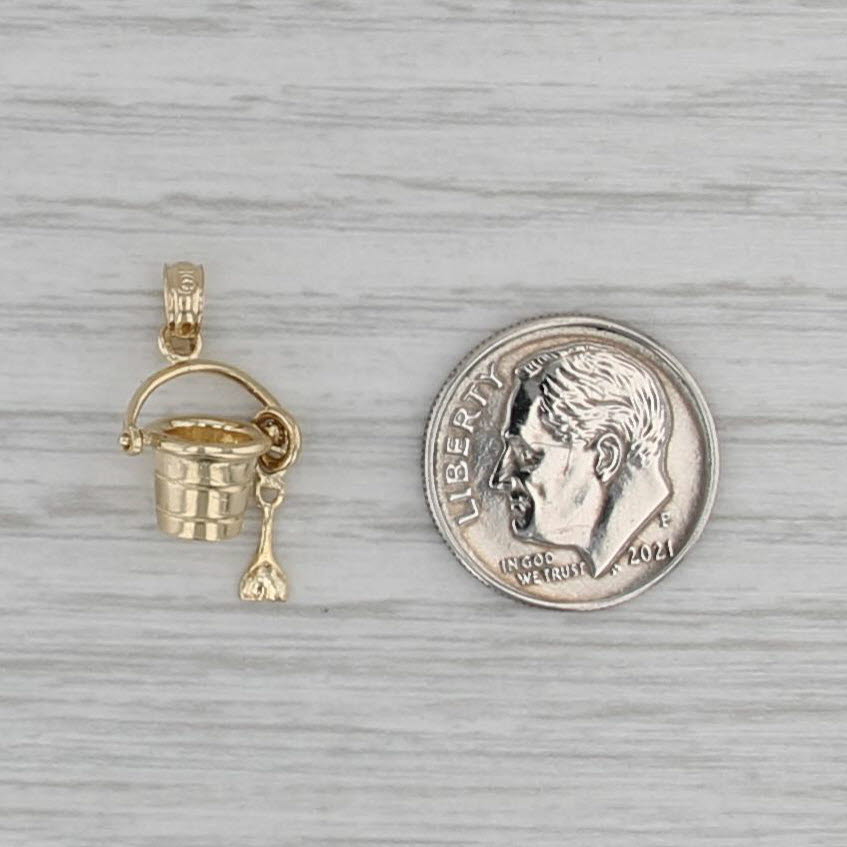 Sand Bucket & Shovel Pendant 14k Yellow Gold Small Charm Beach Nautical Jewelry