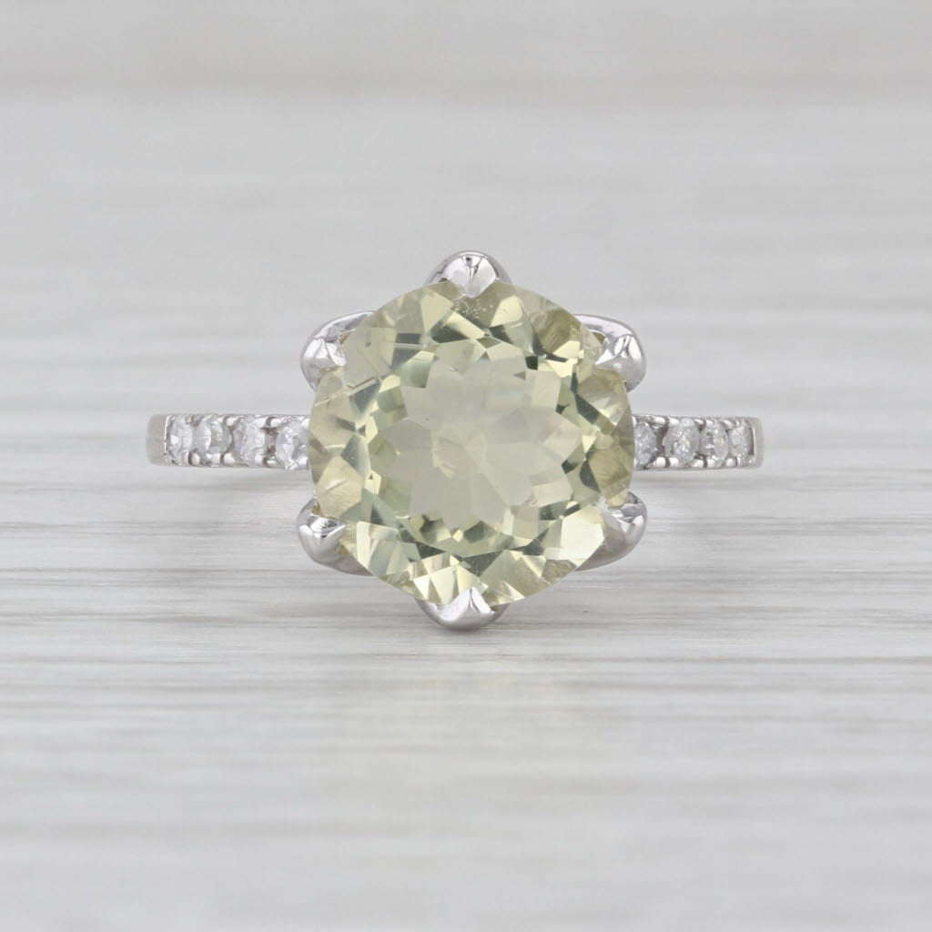 3.11ctw Yellow Citrine Diamond Solitaire Ring 10k White Gold Size 7.25