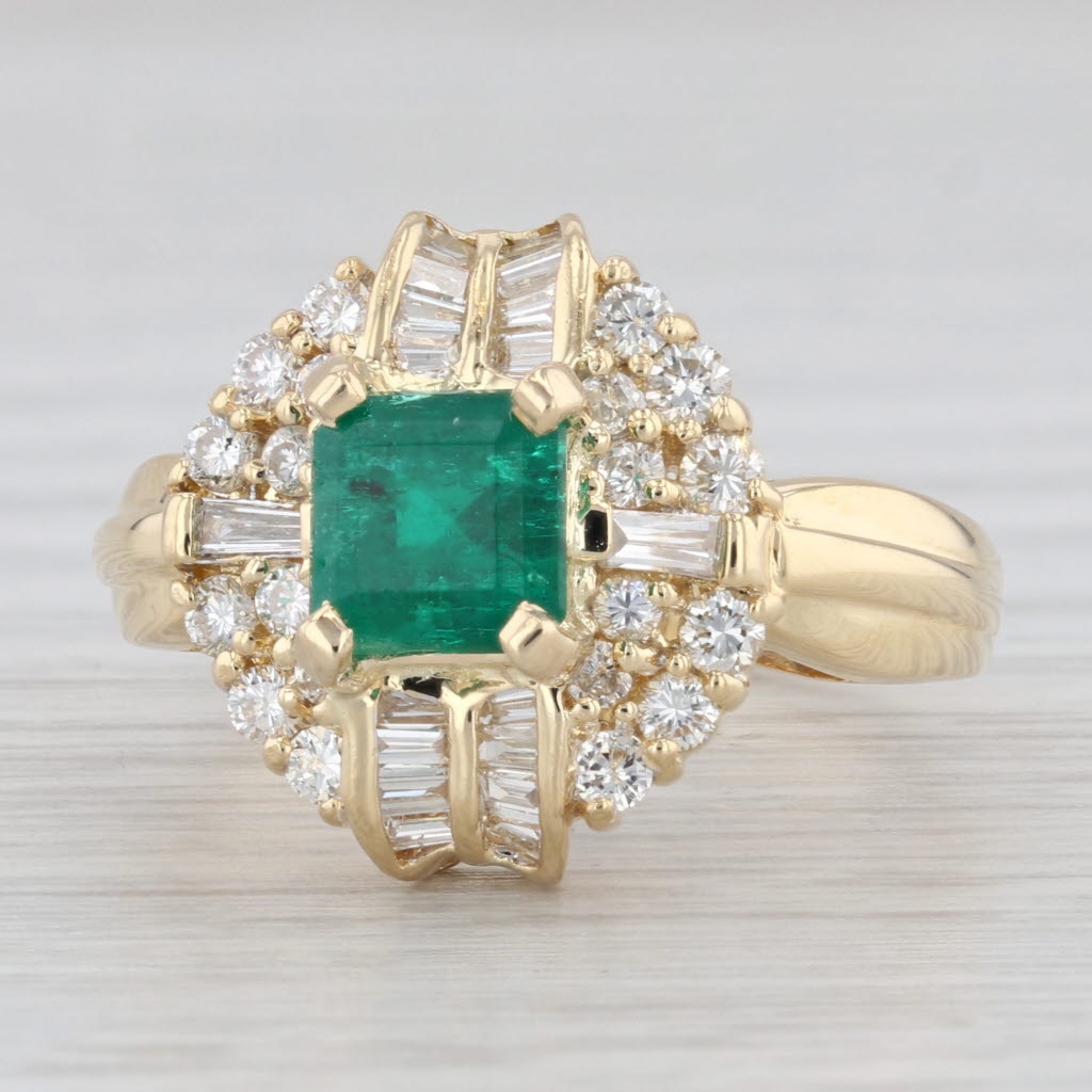 Light Gray 2.16ctw Emerald Diamond Halo Ring 18k Yellow Gold Size 8 Cocktail