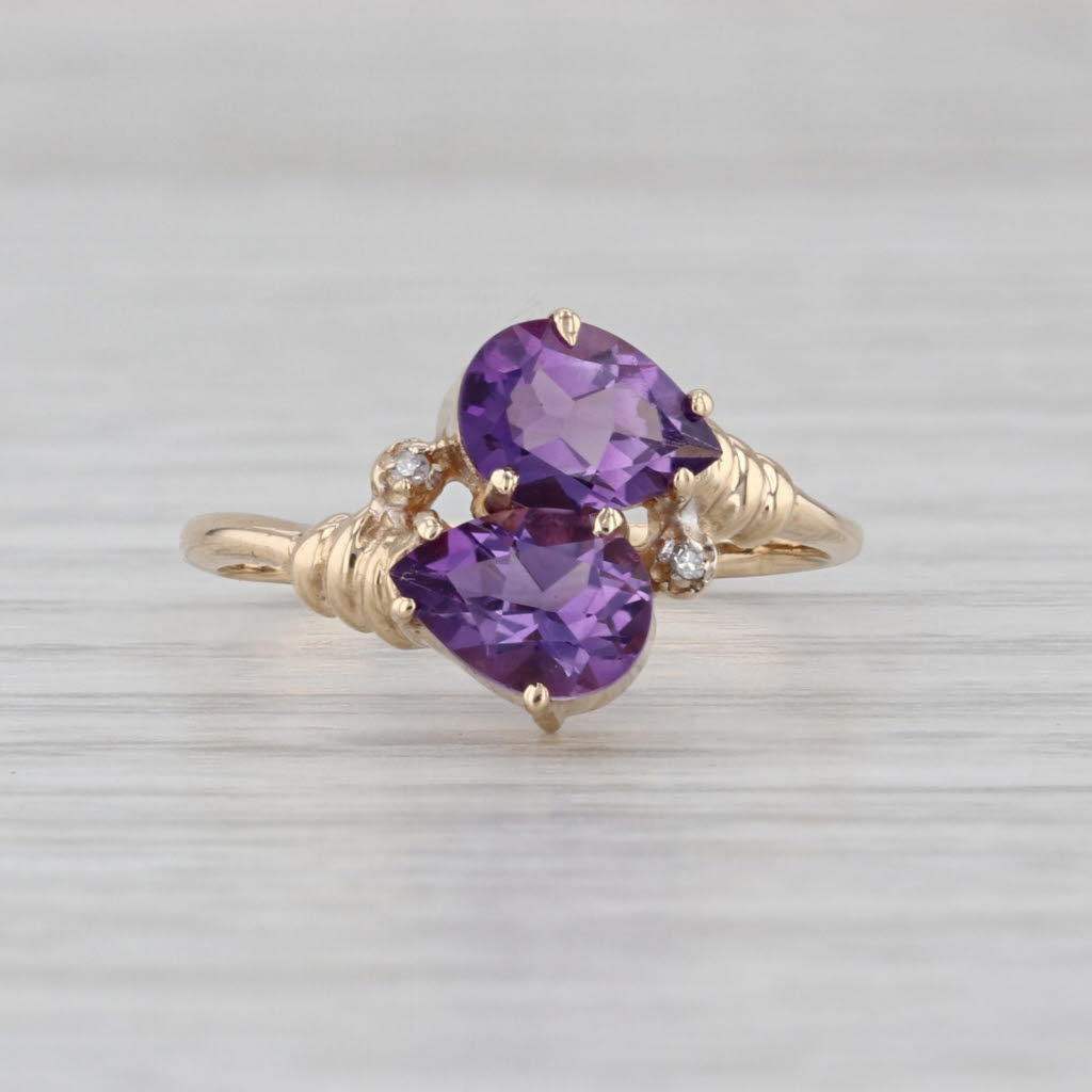 1.20ctw Pear Amethyst Diamond Bypass Ring 10k Yellow Gold Size 6.25