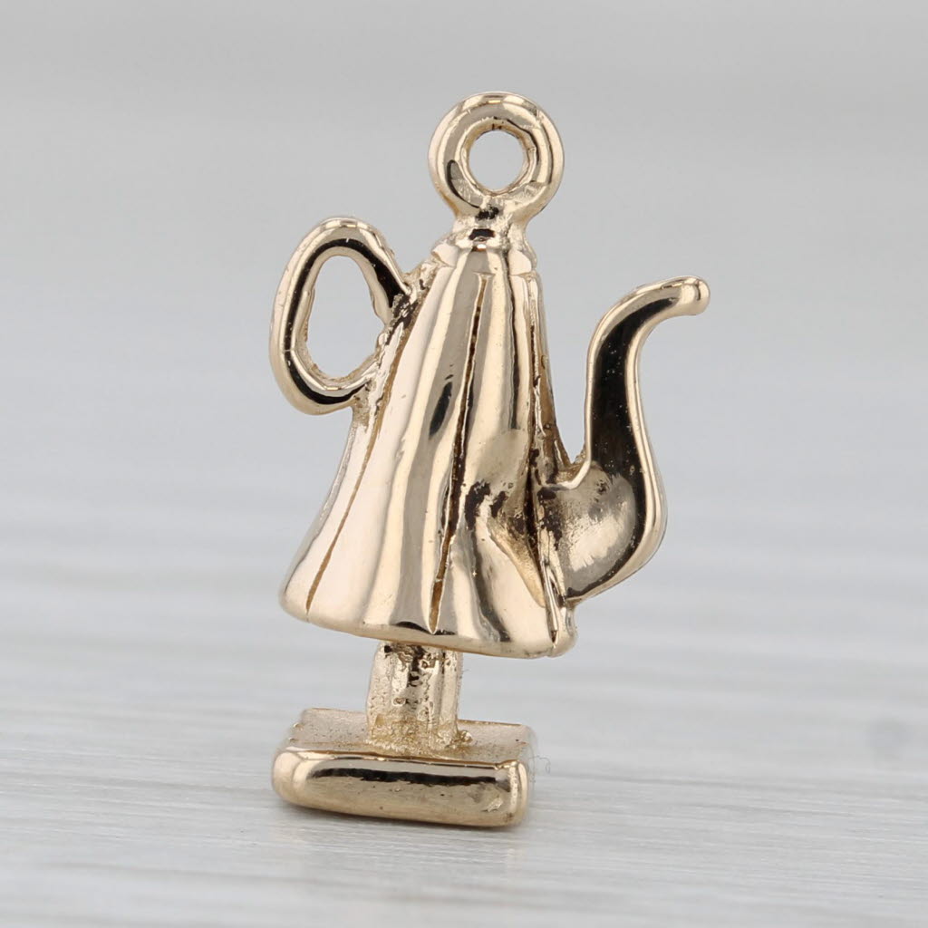 Gray Vintage Old Salem Tea Kettle Charm 14k Yellow Gold Souvenir Pendant