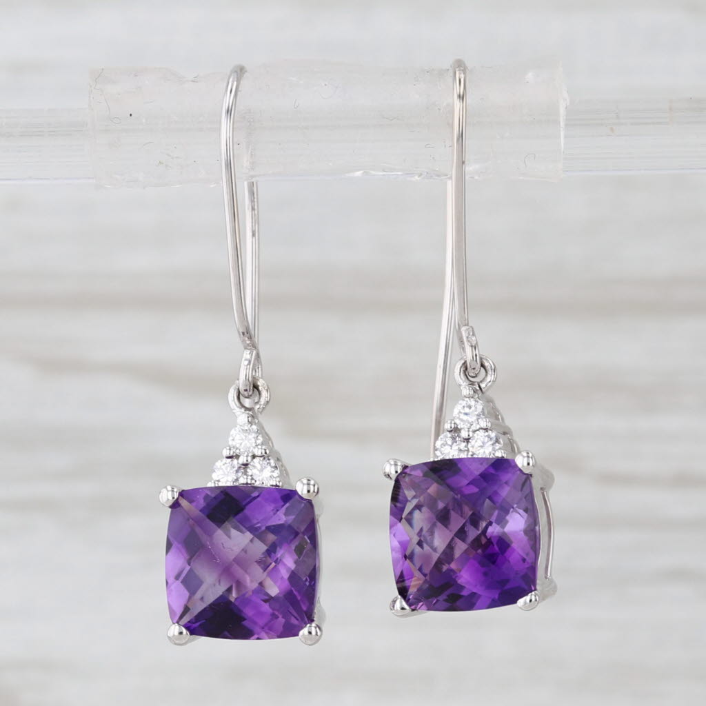 3.93ctw Amethyst Diamond Dangle Earrings Hook Post Drops