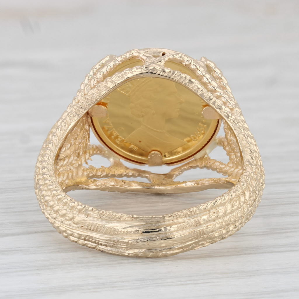 Gray Isle of Man 1/25th Gold Crown 1990 Coin Ring 14k 9999 Yellow Gold Size 9