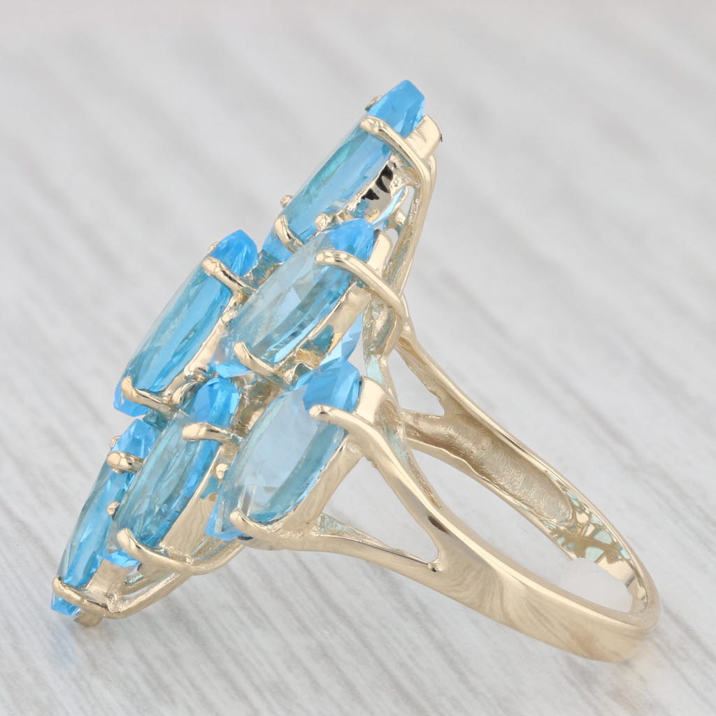 Light Gray 11.70ctw Blue Topaz Cocktail Cluster Ring 10k Yellow Gold Size 7