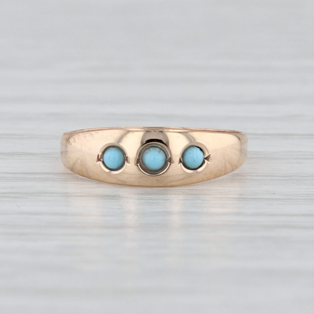 Antique Glass 3-Stone Baby Ring 10k Yellow Gold Small Size Band