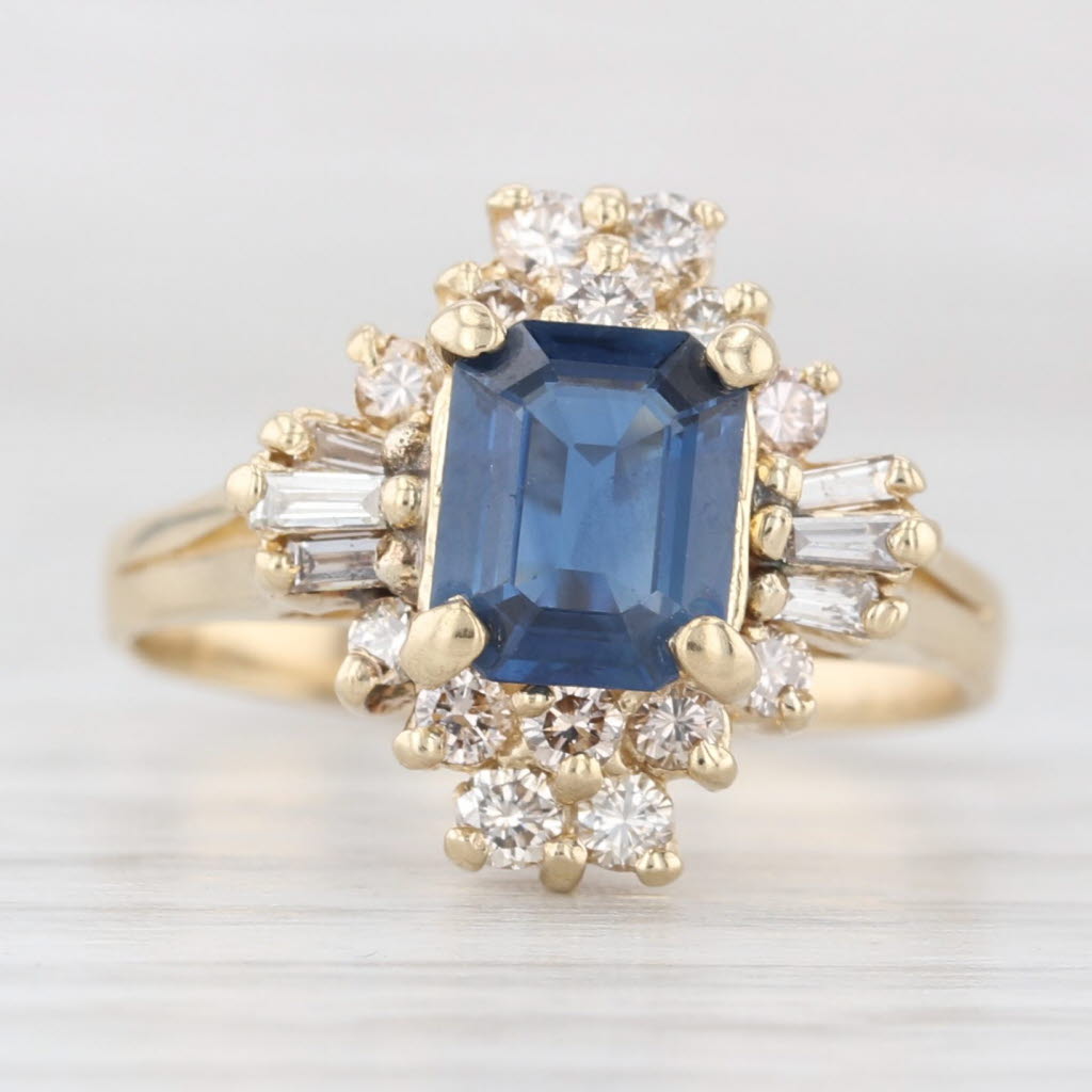 Light Gray 1.83ctw Blue Sapphire Diamond Halo Ring 14k Yellow Gold Size 6 Engagement