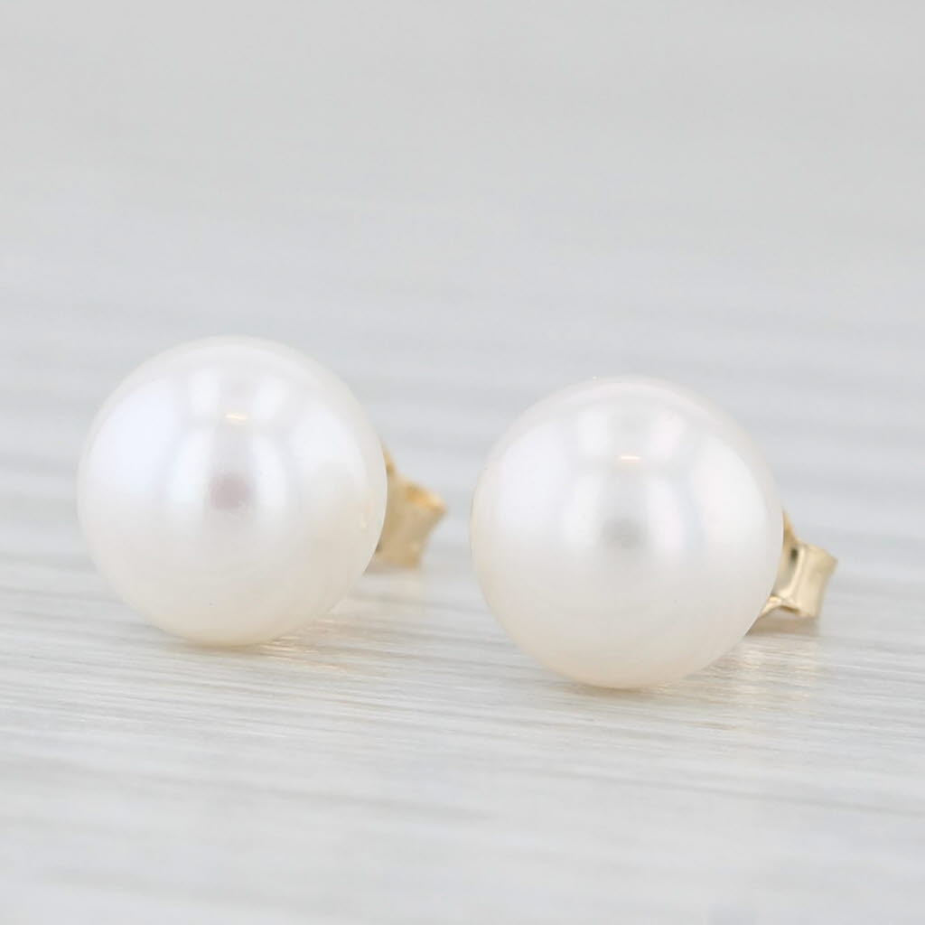 Light Gray New Cultured Pearl Stud Earrings 14k Yellow Gold 6-6.5mm
