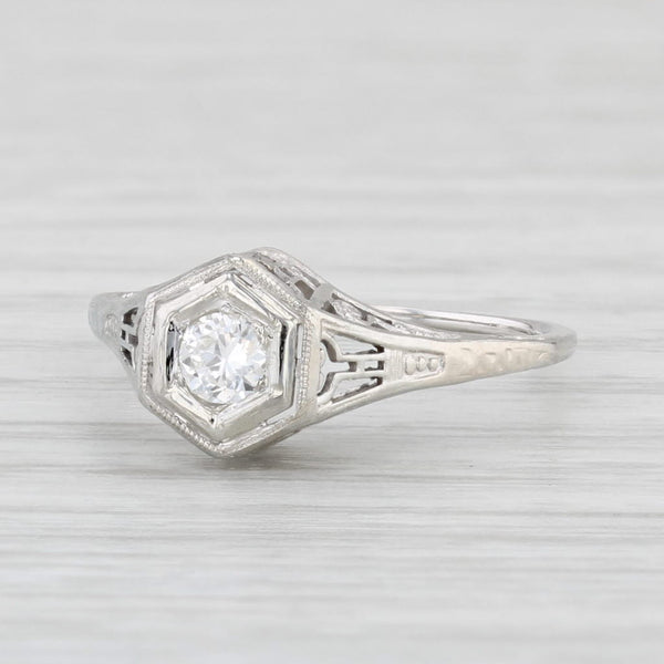 Art Deco 0.15ct VS2 Diamond Engagement Ring 18k Gold Sz 6 Old Euro Cut Solitaire