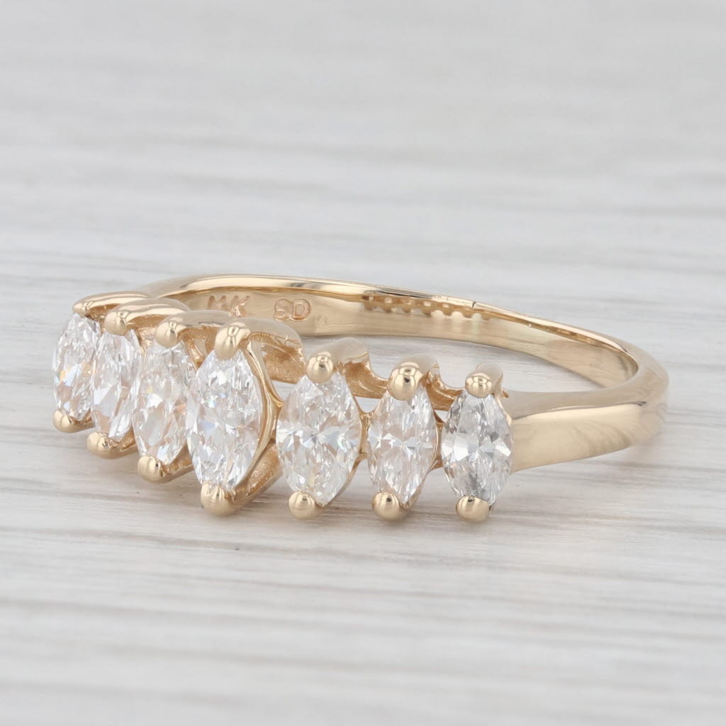 Light Gray 0.94ctw Tiered Marquise Diamond Ring 14k Yellow Gold Size 6.75 Stackable Wedding