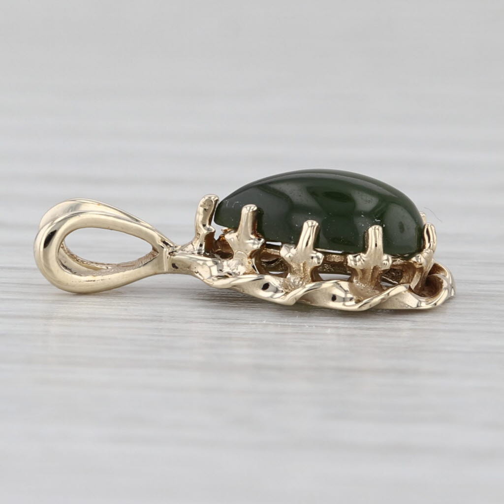 Vintage Green Nephrite Jade Teardrop Pendant 10k Yellow Gold Pear Cabochon