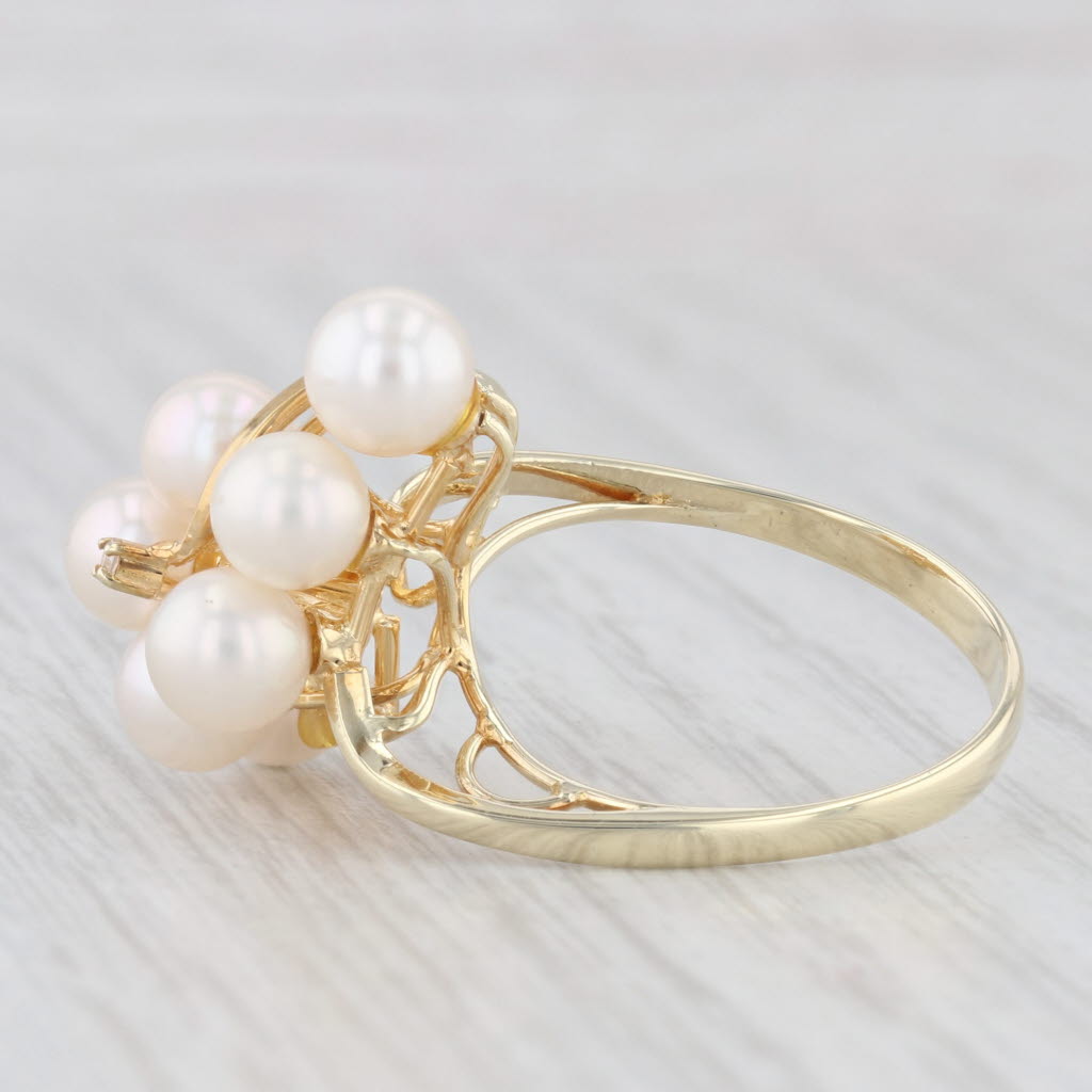 Light Gray Pearl Cluster Ring 14k Yellow Gold Size 7.5 Diamond Accent