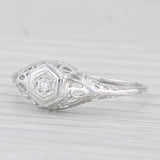 Vintage Filigree Diamond Solitaire Ring 18k White Gold Size 8