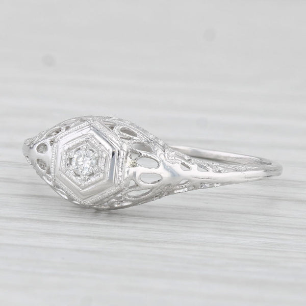 Vintage Filigree Diamond Solitaire Ring 18k White Gold Size 8