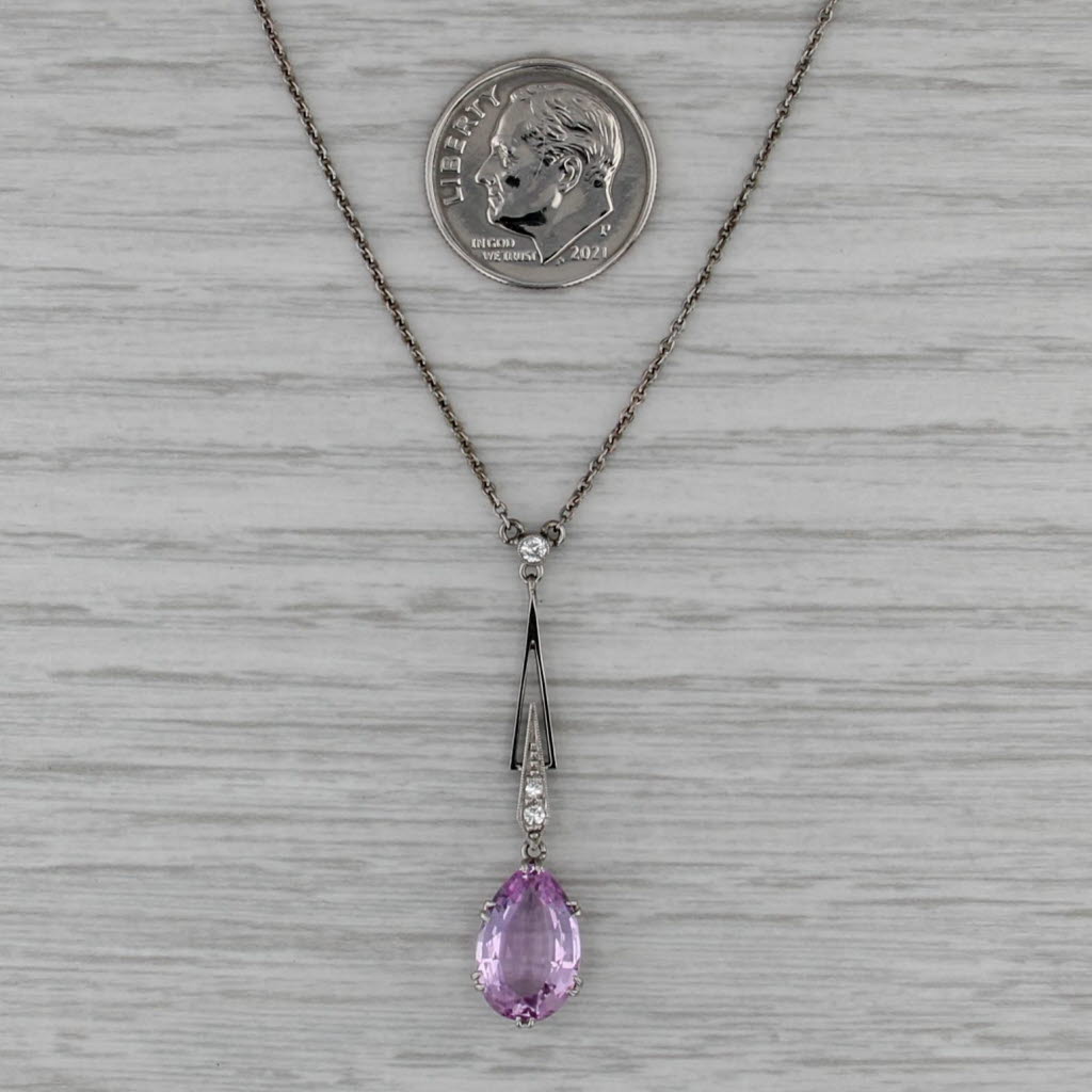Vintage 2.60ctw Pink Topaz Diamond Lavalier Pendant Necklace 18k Gold Platinum