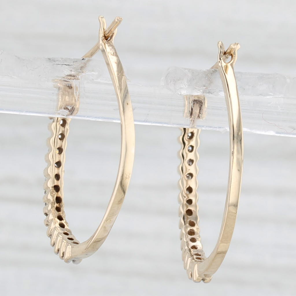 Light Gray Diamond Oval Hoop Earrings 10k Yellow Gold Snap Top Hoops