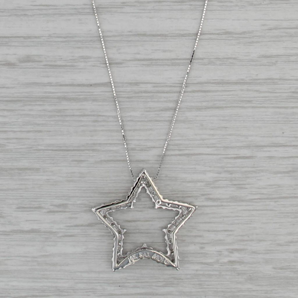 Moissanite Star Pendant Necklace 14k White Gold 18" Box Chain
