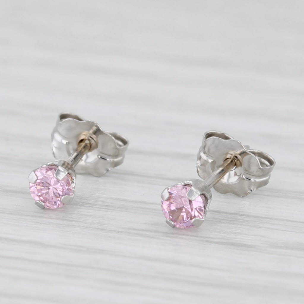 Light Gray 0.20ctw Pink Ice Cubic Zirconia Stud Earrings 14k White Gold Round Solitaires