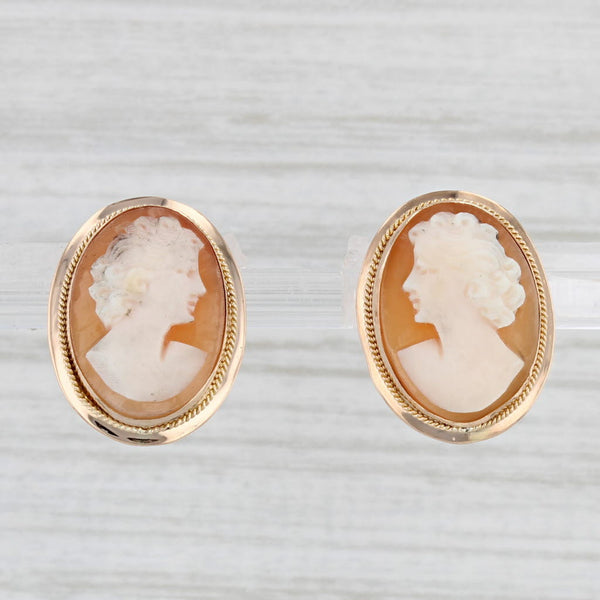 Vintage Carved Shell Cameo Earrings 18k Yellow Gold Non Pierced Screw Back