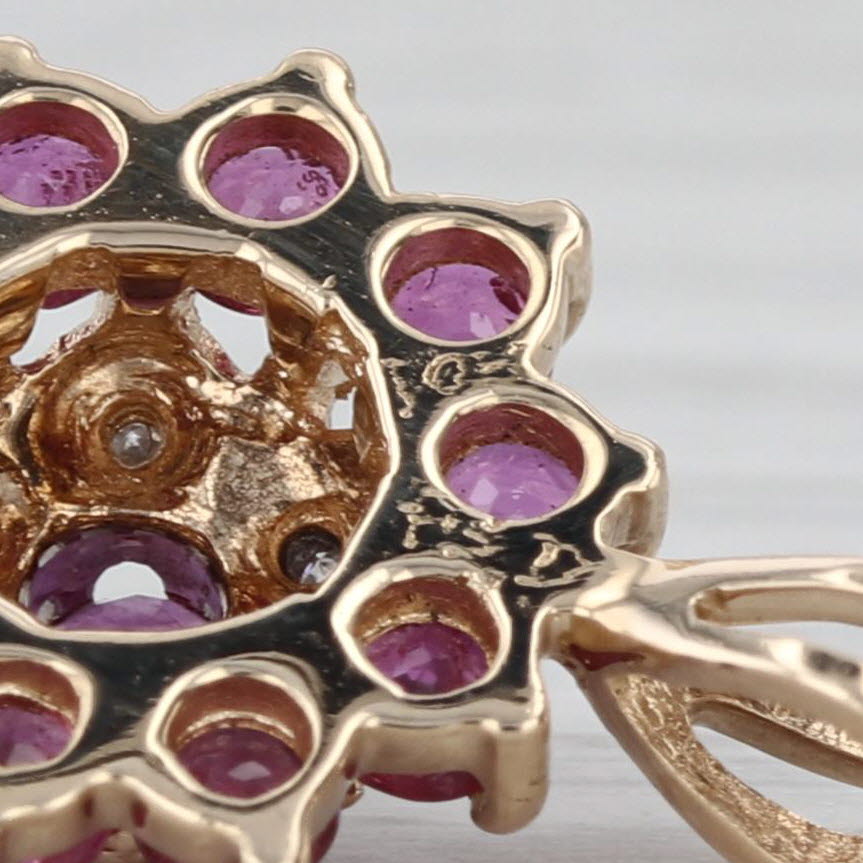 1.02ctw Ruby Diamond Flower Cluster Pendant 10k Yellow Gold