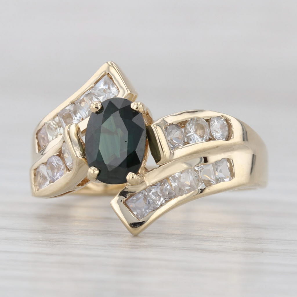 2.10ctw Green & White Sapphire Bypass Ring 10k Yellow Gold Size 7.25