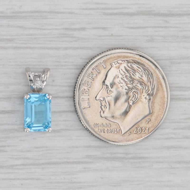 Gray 1.15ctw Emerald Cut Topaz Diamond Pendant 10k White Gold Small Drop