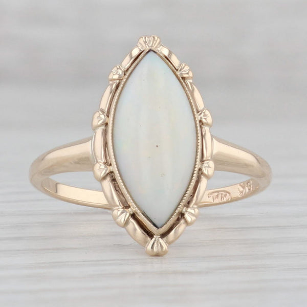 Gray Vintage Opal Marquise Cabochon Solitaire Ring 10k Yellow Gold Size 7.25