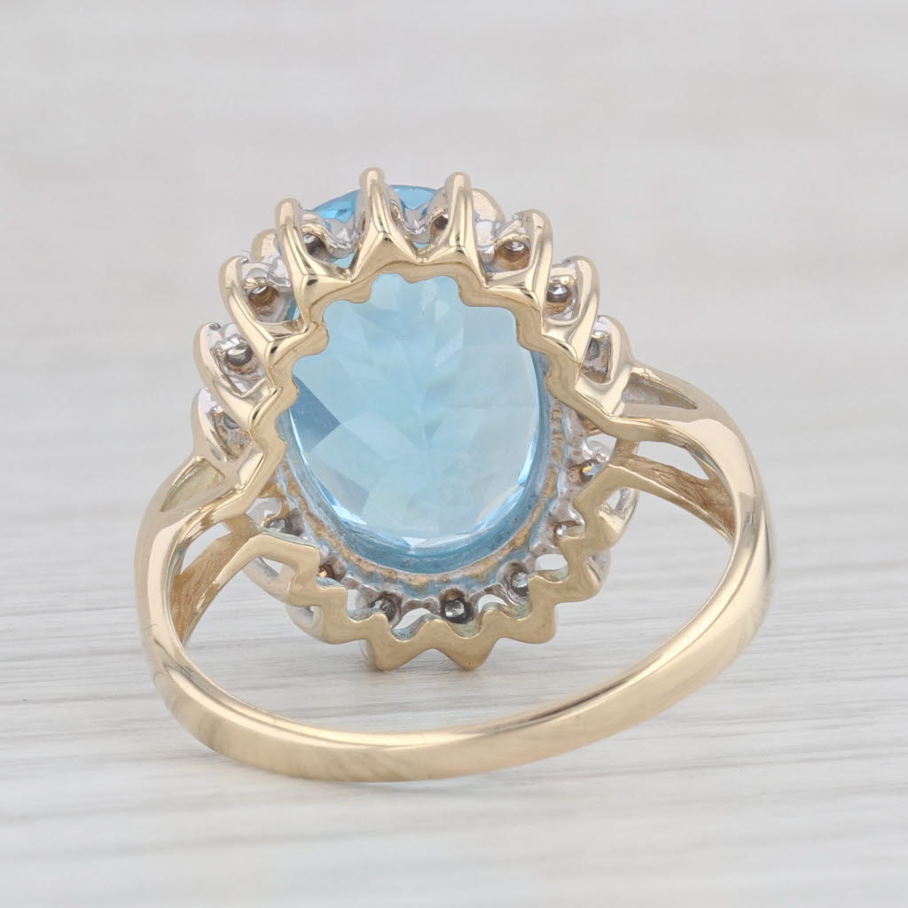 Light Gray 8.15ctw Oval Blue Topaz Diamond Halo Ring 14k Yellow Gold Size 8.5 Cocktail