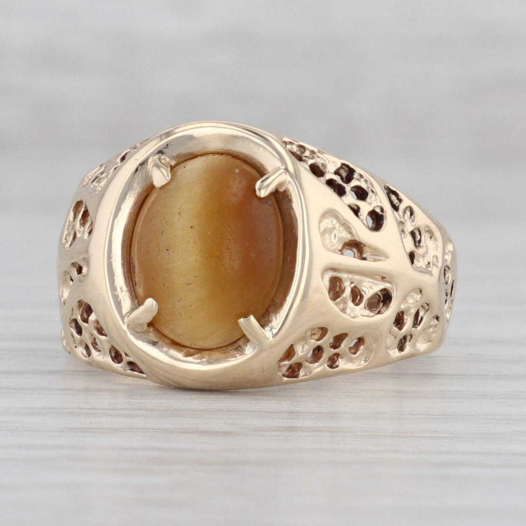 Gray Men’s Tiger’s Eye Ring 10k Yellow Gold Size 10 Pierced Band