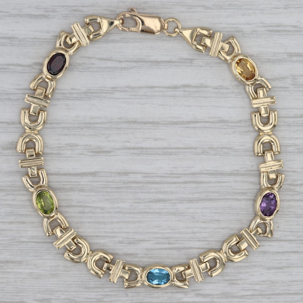 2.36ctw Gemstone Tennis Bracelet 14k Gold Citrine Amethyst Topaz Peridot Garnet