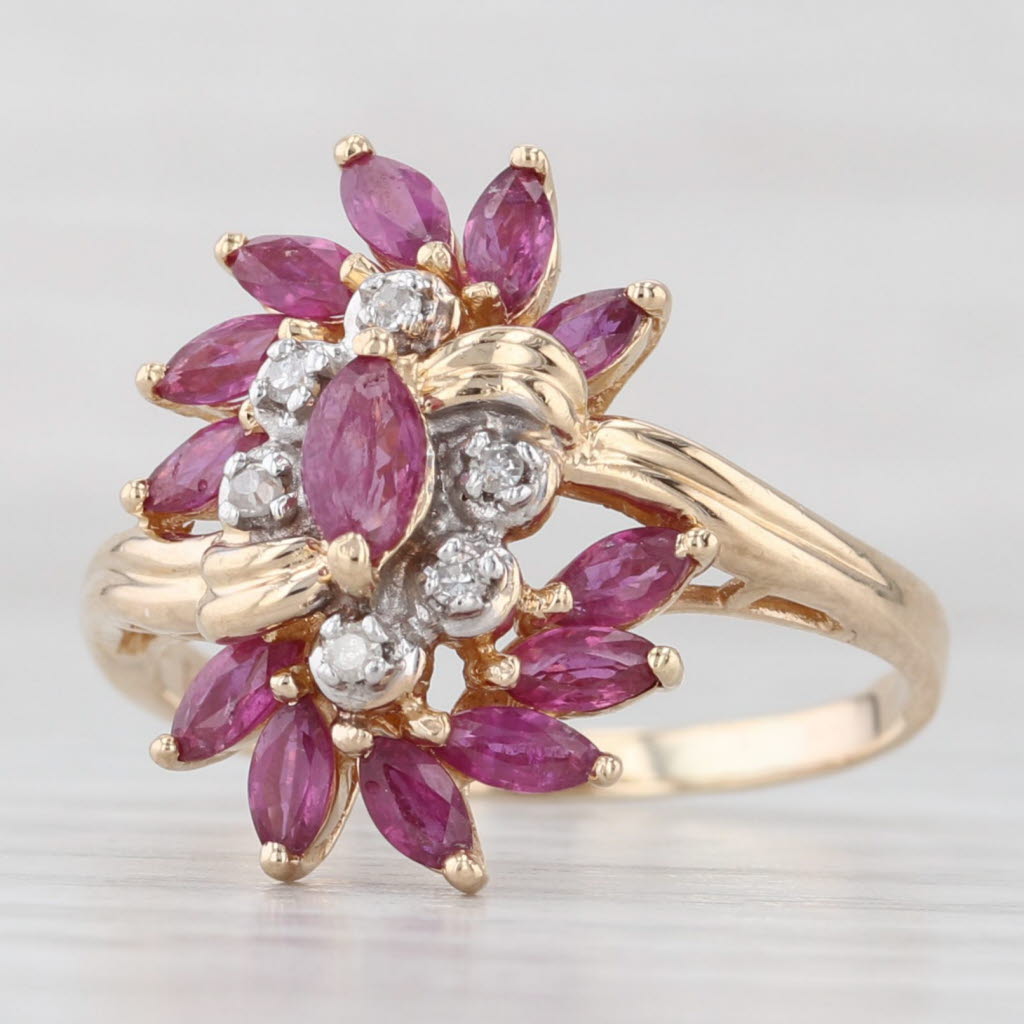 Light Gray 1.50ctw Ruby Diamond Cluster Cocktail Ring 14k Yellow Gold Size 7.75 Bypass