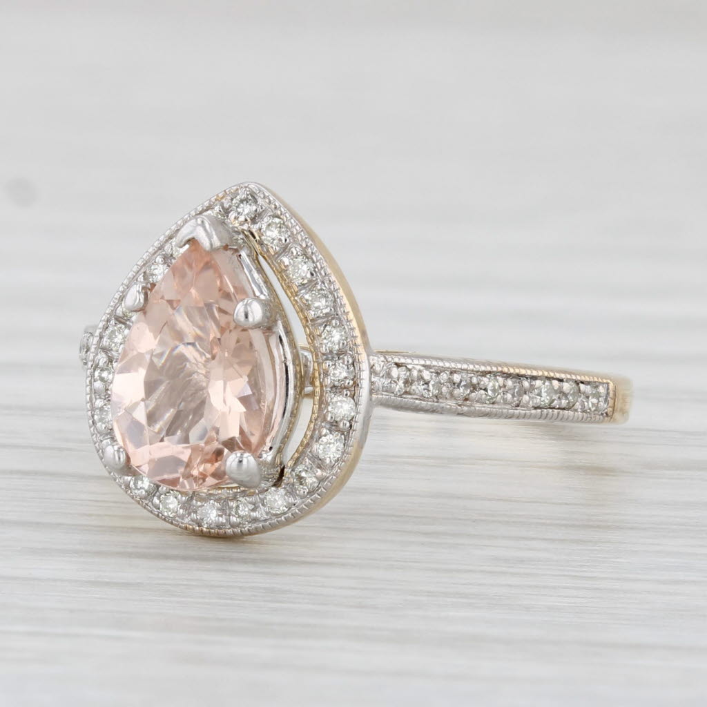 Light Gray 1.38ctw Pear Morganite Diamond Halo Ring 14k Yellow Gold Size 6.5 Engagement