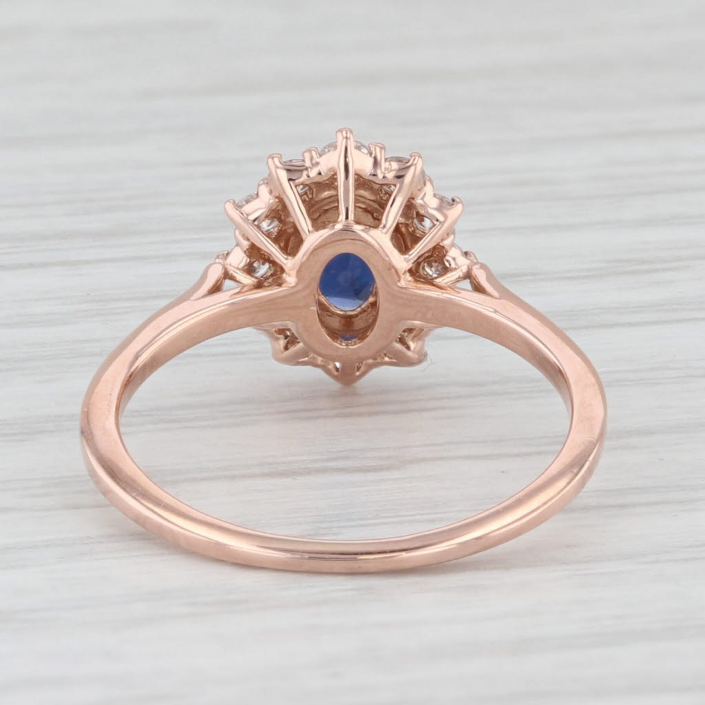 Light Gray 1.30ctw Oval Blue Sapphire Diamond Halo Ring 14k Rose Gold Size 5 Engagement