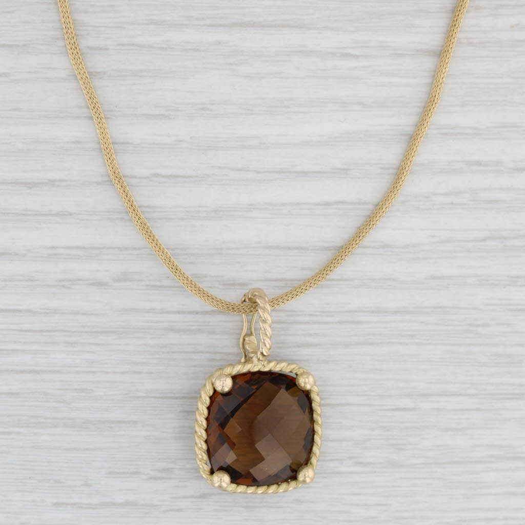 Light Gray 27.70ct Smoky Quartz Pendant Necklace 14k Yellow Gold 16.5" Wheat Chain Maz