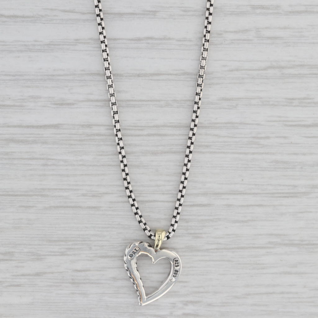 Gray David Yurman Classic Cable Heart Pendant Necklace Sterling Silver 14k Gold 18"