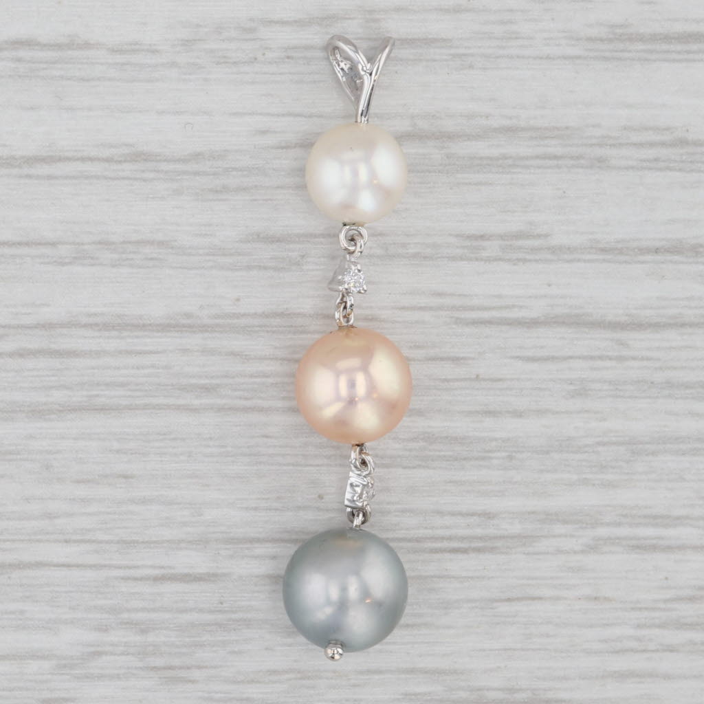 Gray Tri-Color Cultured Pearl Diamond Dangle Pendant 18k White Gold