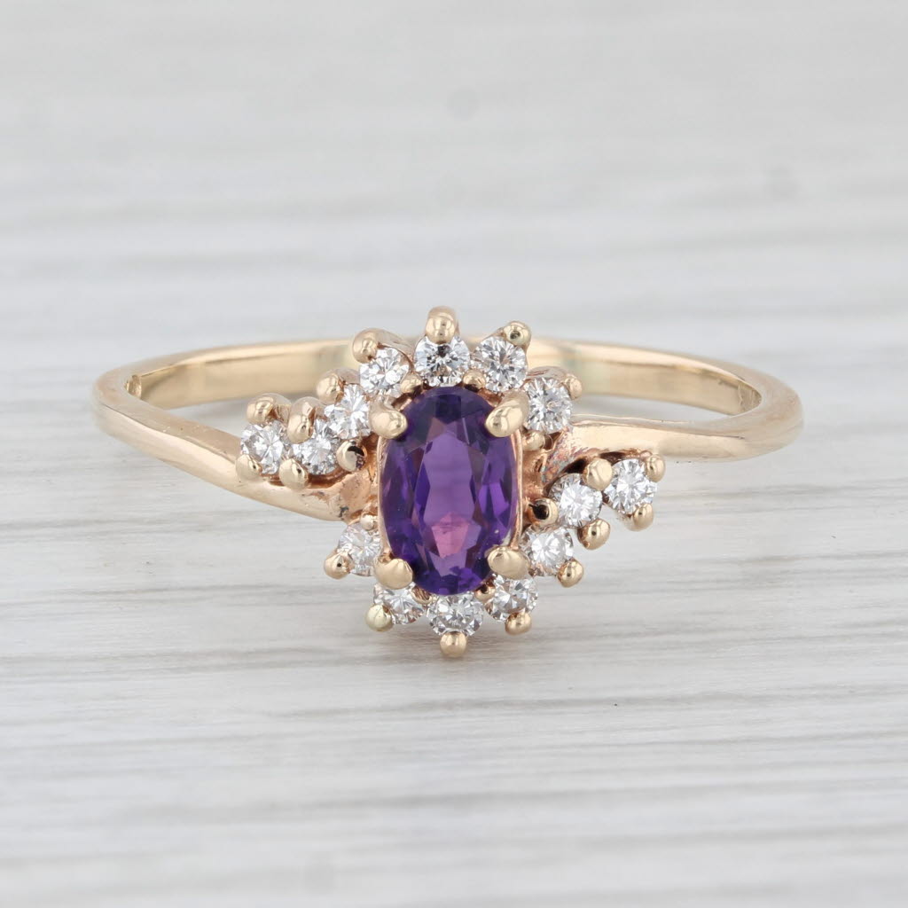 Light Gray 0.60ctw Oval Amethyst Diamond Ring 10k Yellow Gold Size 9.25