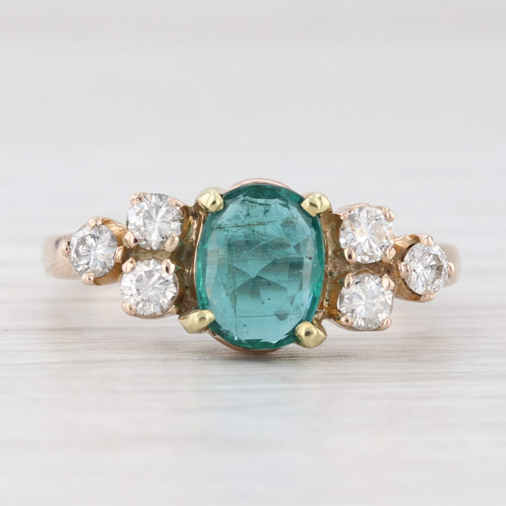 Light Gray Vintage 1.40ctw Oval Emerald Diamond Ring 14k Yellow Gold Size 8