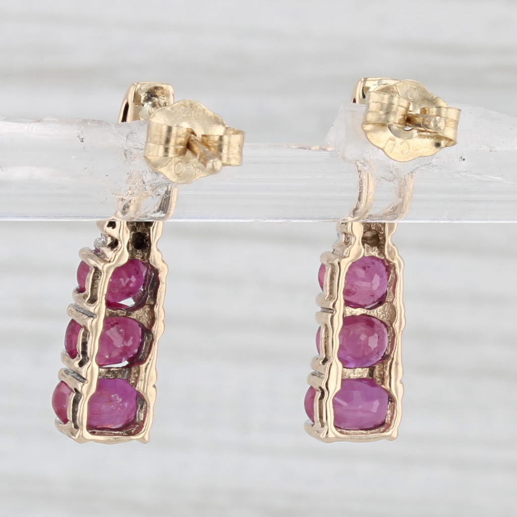 Light Gray 1.46ctw Ruby Diamond Drop Earrings 10k Yellow Gold