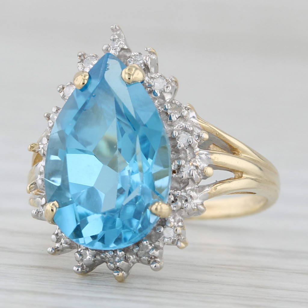 Light Gray 7.07ctw Pear Blue Topaz Diamond Halo Ring 10k Yellow Gold Size 4.5