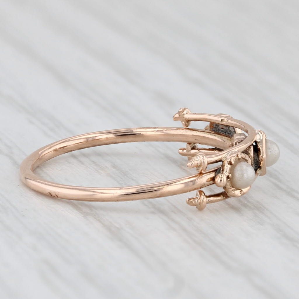 Light Gray Antique Split Pearl Ring 10k Rose Gold Size 4.5 Stackable