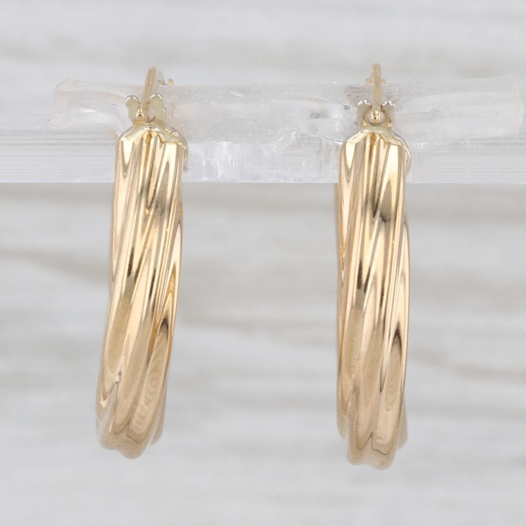 Twist Woven Hoop Earrings 18k Yellow Gold Snap Top Posts Round Hoops